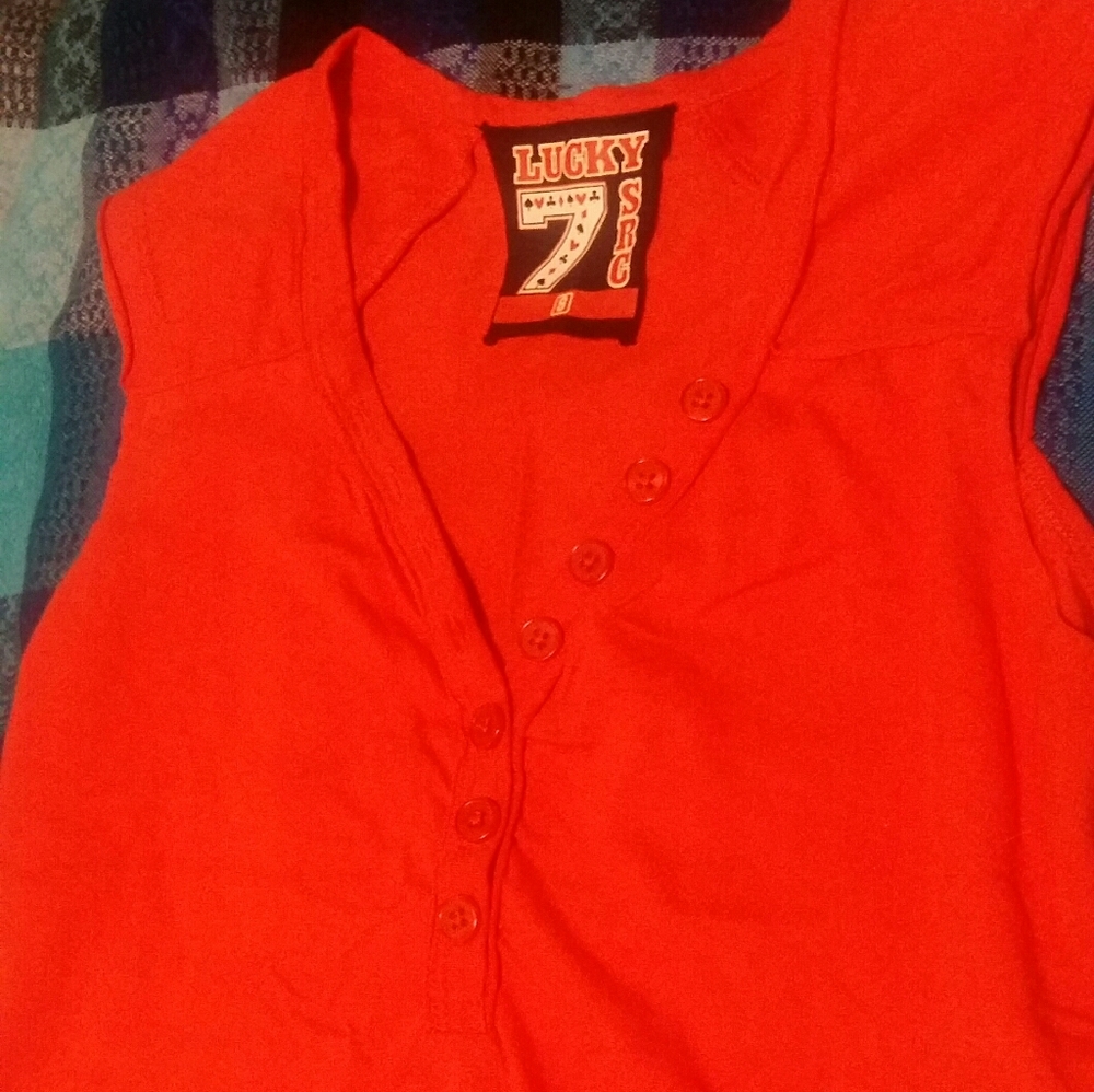Free with bundle- LUCKY 7 Sleeveless Retro Red Casual Shirt